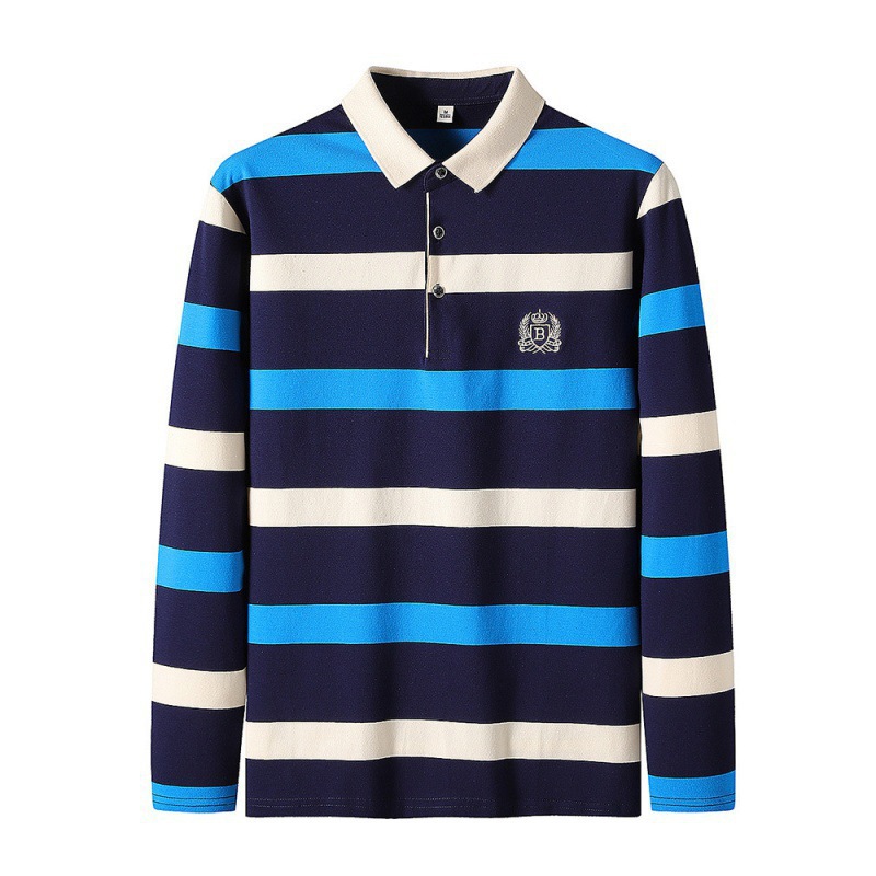 Camiseta de algodón bordada de manga larga polo hombre ligera camiseta de negocios papá camiseta camiseta elástica solapa hombre