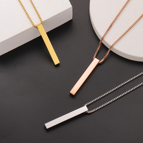Foreign trade hot-selling personalized fashionable European and American style couple necklace stainless steel three-dimensional rod square column laser pendant