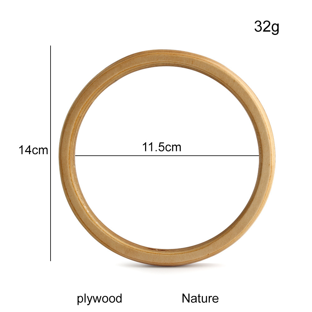 Fábrica de suministro directo de bolsas de gancho redondas de madera 14CM mangas de anillo de madera 11CM accesorios de bolsas