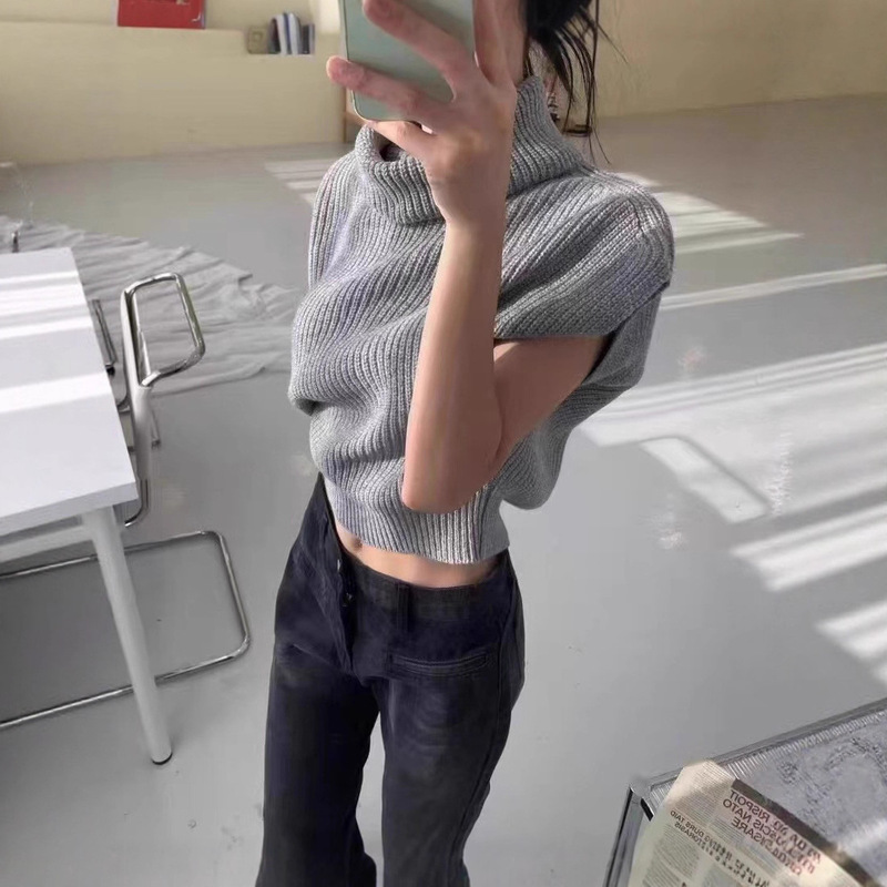 高级感针织高领背心女新款秋冬宽松洋气显瘦套头毛衣马甲坎肩外搭|undefined