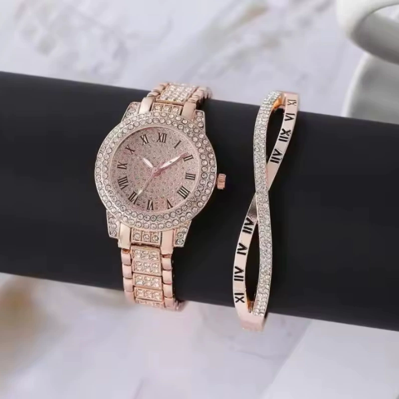 Casual Bracelet and Quartz Watch Set, Fashion Jewelry, Multiple Colors, 23.5 cm