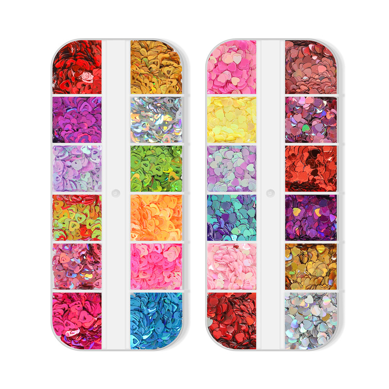 Transfronterizo nuevo día de San Valentín lentejuelas de uñas 12-rejilla caja larga corazón labio letras lentejuelas de uñas Decoración