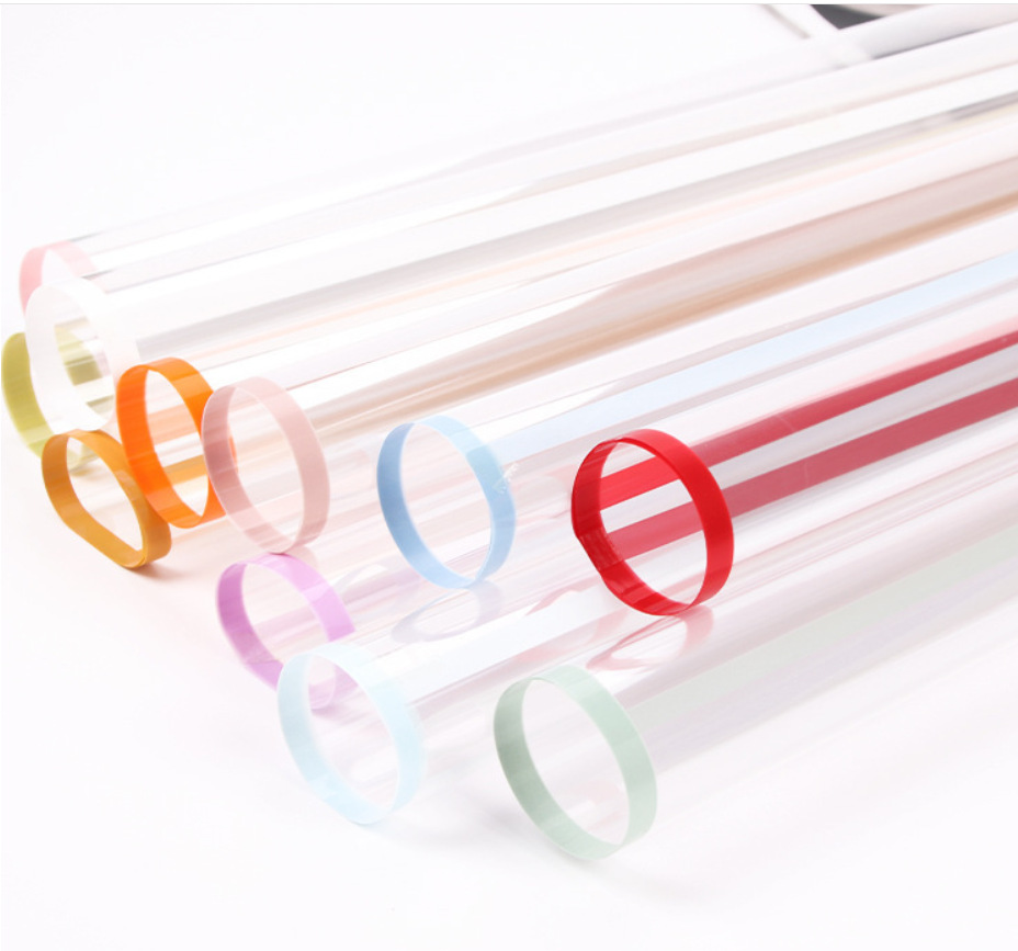 鲜花包装纸 新款彩色边框透明玻璃纸包花纸材料批发 花束包装纸