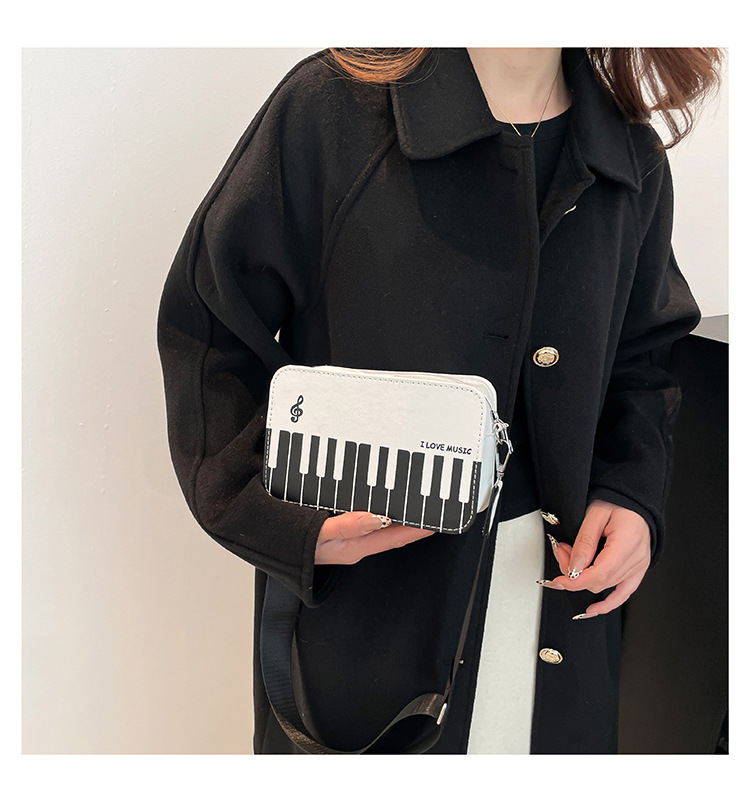 178g Weight Zipper Closure Type Sling Strap Strap Type Crossbody Bag Bags Type Casual, Shopping Occasion Pu Leather Material Piano, Notes Pattern All Seasons Season Women's Gender Cute Style Square Shape Women's Pu Leather Piano Notes Cute Square Zipper Crossbody Bag 4