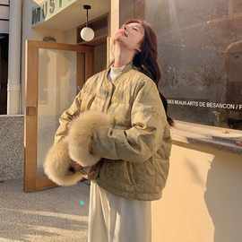 新中式国风提花羽绒服女冬季高端精致独特漂亮袖口拼接毛毛短外套
