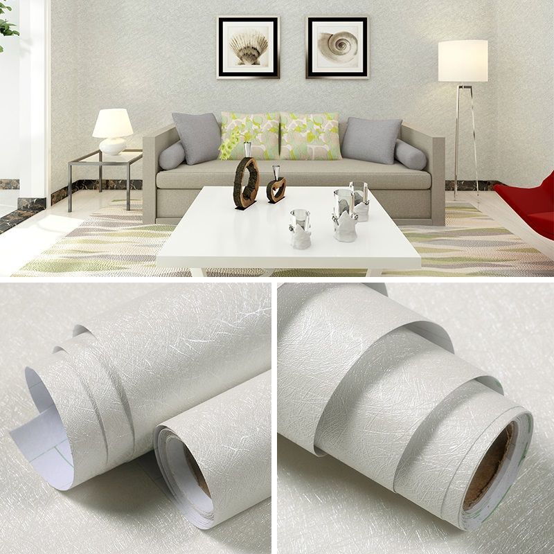 Papel tapiz autoadhesivo con patrón de lino de imitación grueso, sala de estar, dormitorio, papel tapiz de seda lisa, armario de la puerta, pegatinas de renovación de PVC para el hogar