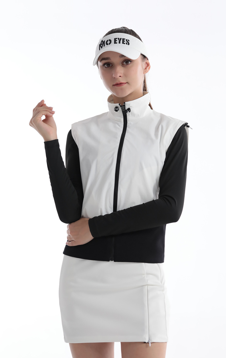 Áo gi lê golf nữ cổ đứng chống gió có khóa kéo — M23YF021-Vest màu xám nhạt, M23YF021-Áo vest trắng, M23YF021-Áo vest đen chi tiết 4