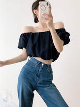名媛一字领露肩上衣女夏新款甜辣小心机设计抹胸上衣套头衬衫短款