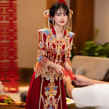 秀禾服2025新款秋冬丝绒男女款收腰显瘦大码新中式礼服嫁衣出阁服