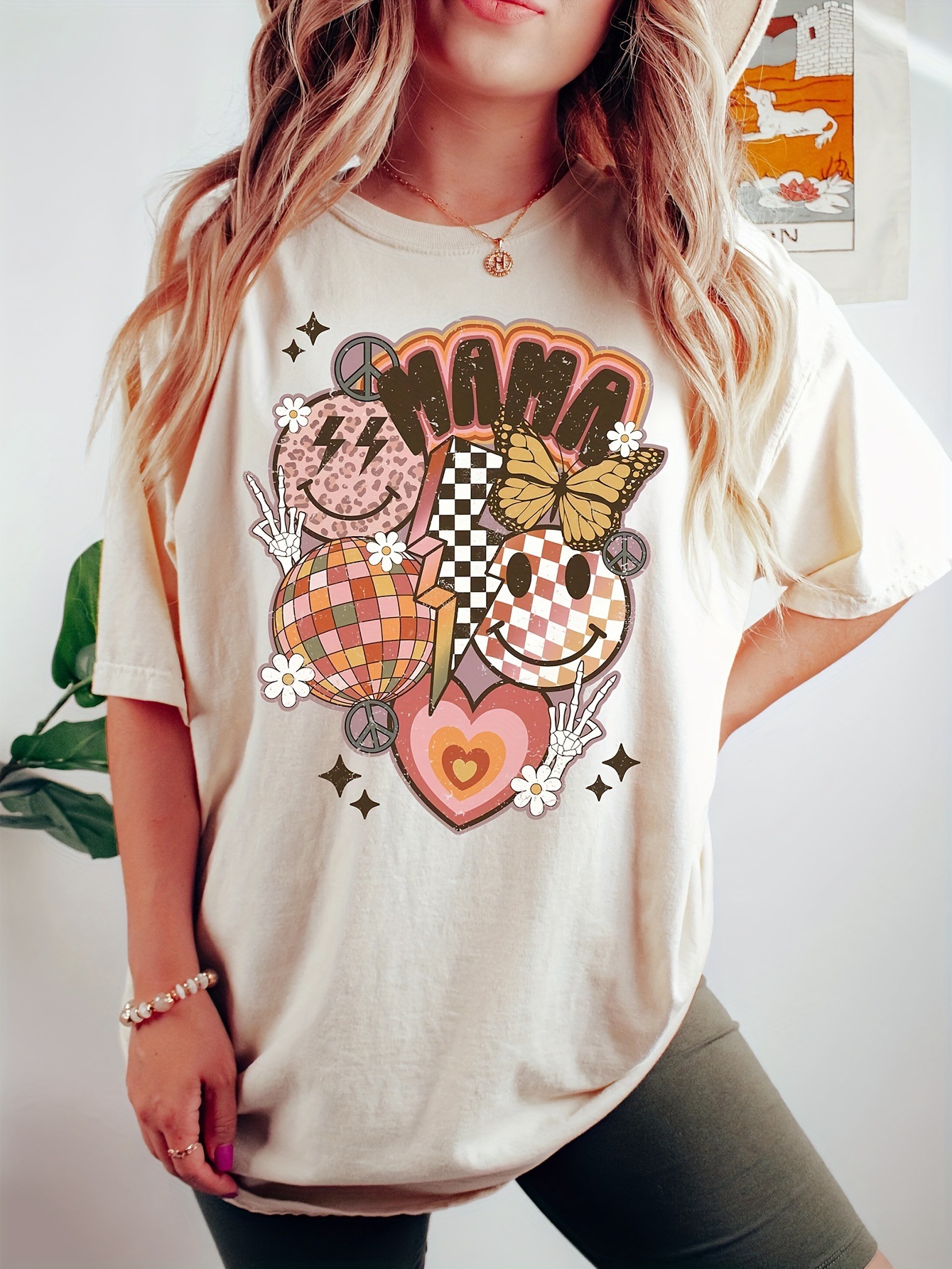 Women's T-shirt Short Sleeve T-shirts Casual Vintage Style Printing Letter Smiley Face display picture 1