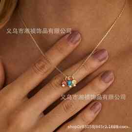 跨境彩色生辰石吊坠项链女 轻奢小众设计石锁骨链 母亲节礼物饰品