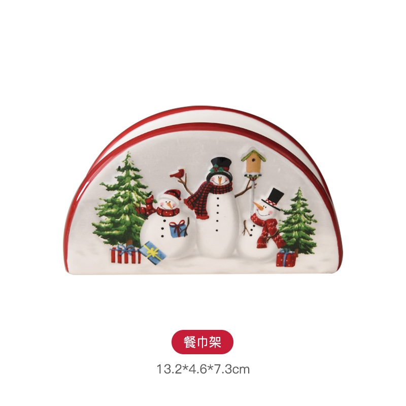 País nórdico Navidad muñeco de nieve cerámica servilleta titular hogar vajilla en relieve servilleta titular