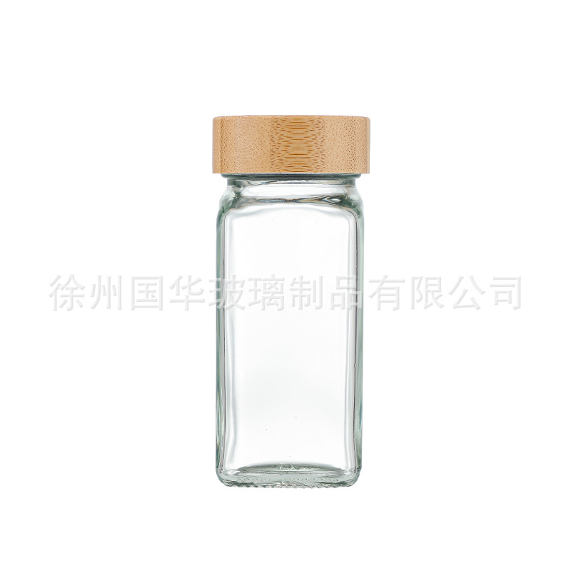 Botella de condimento cuadrada de 120ml de vidrio de cocina bambú Acacia 40oz condimento de vidrio con estante