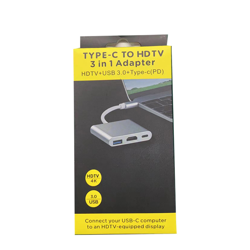 Type-c To Hdmi Three-in-one Adapter Cable Usb3.1 Multi-function Docking Station4k Aluminum Shell Converter