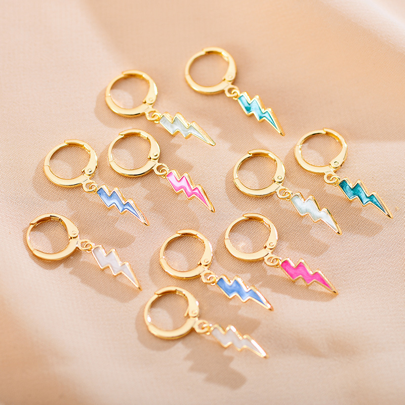 Enamel Design 1 Pair Simple Style Lightning Enamel Copper Gold Plated Drop Earrings