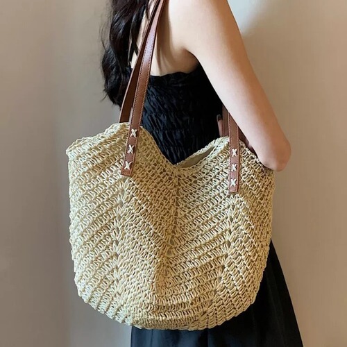 Lazy Style Grass Weaving Bag 2024 Spring New Arrival Large Capacity Spring Outing Shoulder Bag Fashion Hiking Handbag Beach Bag