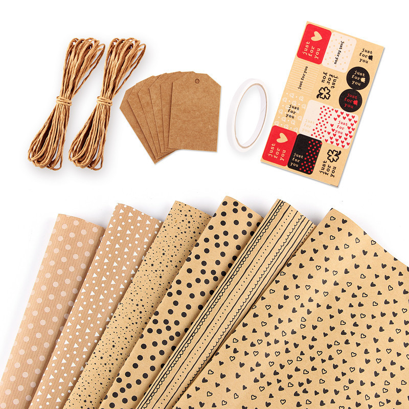 Papel de regalo para envolver regalos de San Valentín, cumpleaños, papel de regalo retro amarillo kraft, caja de regalo simple de alta gama