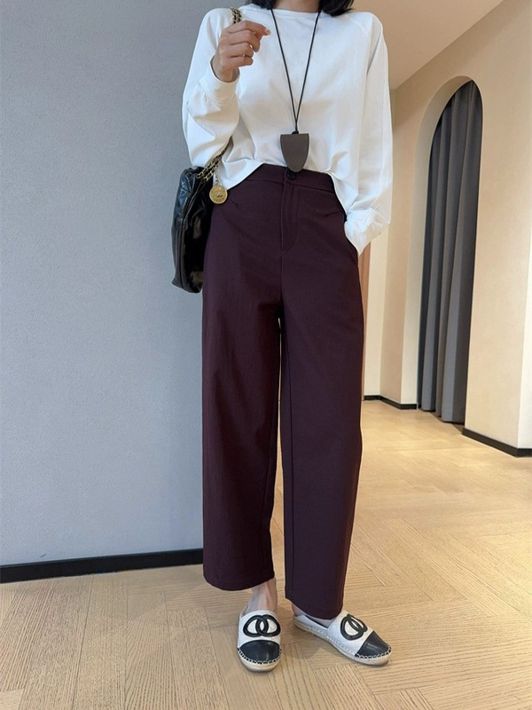 WTHEONE高品质钛金棉抗皱挺括气球奶奶裤高腰显瘦休闲裤女2025秋|undefined