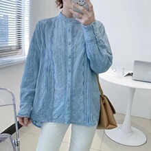 日系小清新蕾丝花边镂空长袖衬衫不宽松刺绣宫廷风内搭上衣