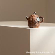 中式轻奢复古手工鎏银老岩泥陶壶南瓜壶礼盒装家用粗陶泡茶器批发