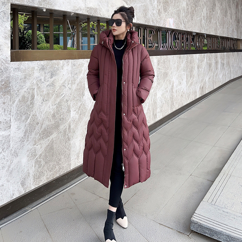 2025 invierno rodilla larga ropa de algodón de mujer delgada ropa de algodón de pluma de aire exterior grande chaqueta de algodón gruesa moda
