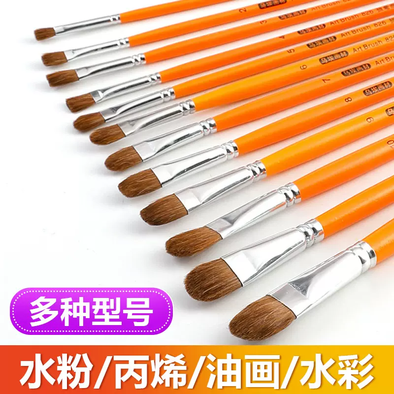 水粉画笔丙烯颜料画画小学生美术用圆锋狼毫油画绘画排笔刷子套装