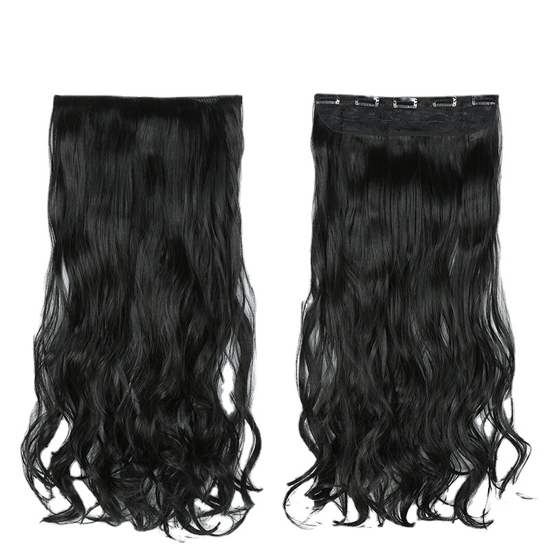 Peluca femenina cinco clips pieza rizada cinco tarjetas pieza de peluca cinco tarjetas pieza de extensión de cabello sin costuras 120g tarjeta de fibra química punto de cabello al por mayor