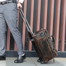 定制大容量真皮拉杆行李包复古休闲油皮手提包出差短途旅包拉杆箱