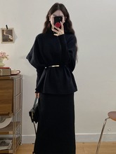 小香风黑色气质连衣裙女2025深秋冬大码微胖mm收腰一整套搭配套装