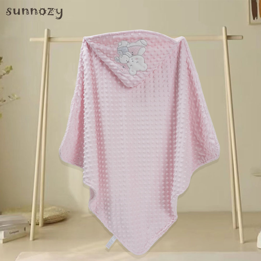 Cross-Border Autumn and Winter Newborn Beanie Blanket, Thickeneded Hooded Swaddling Blanket, Delivery Room Baby Double Plush Blanket