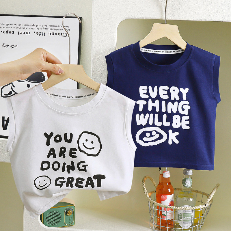 Children's Vest Summer Style for Babies and Older Kids, Sleeveless Outerwear, Girls' and Boys' Class a Pure Cotton Tops for Infants and Toddlers