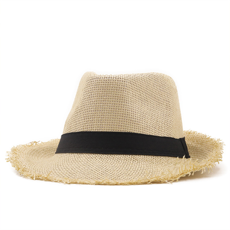 Women's Frayed Straw Hat Summer Beach Vacation Jazz Sun Hat Sun Protection_voghion.com