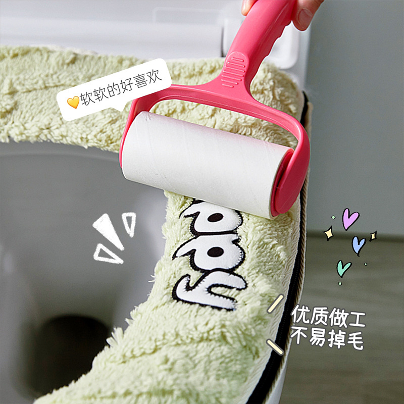 Cojín de inodoro otoño invierno espesar cojín de inodoro de peluche doméstico no se pierde el pelo tipo cremallera caricatura encantadora cubierta de inodoro suave