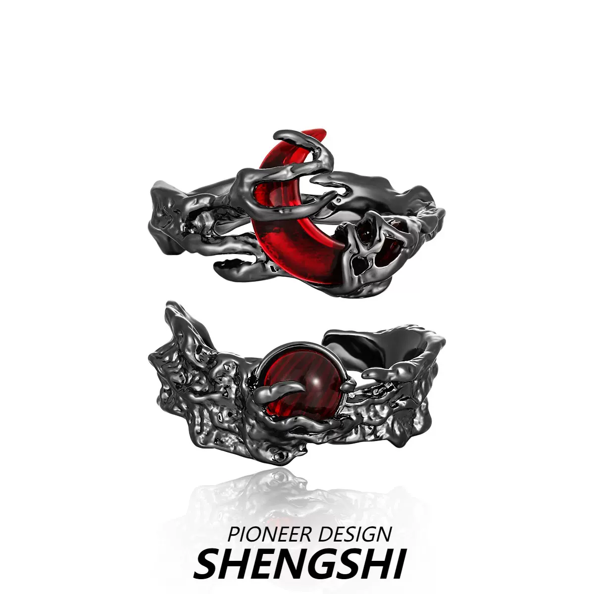 原创小众暗黑风血月液态时尚复古不规则缠绕设计开口肌理情侣戒指