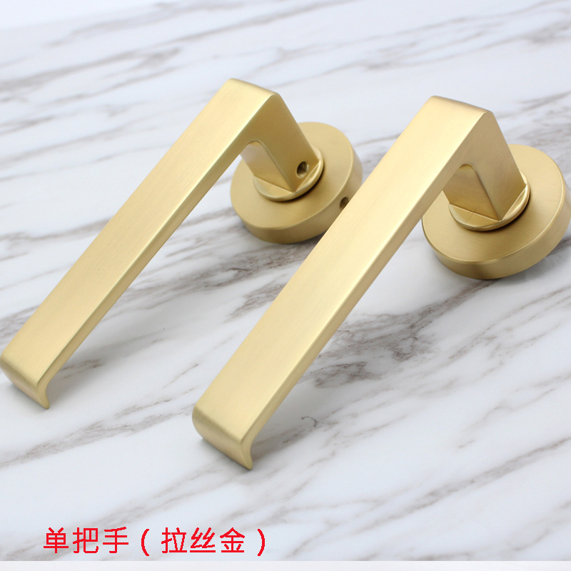 Cerradura de Puerta Interior de Lujo, Silenciosa, con Manija Sólida de Aleación de Zinc en Oro Cepillado, para Puerta de Madera Maciza de Dormitorio