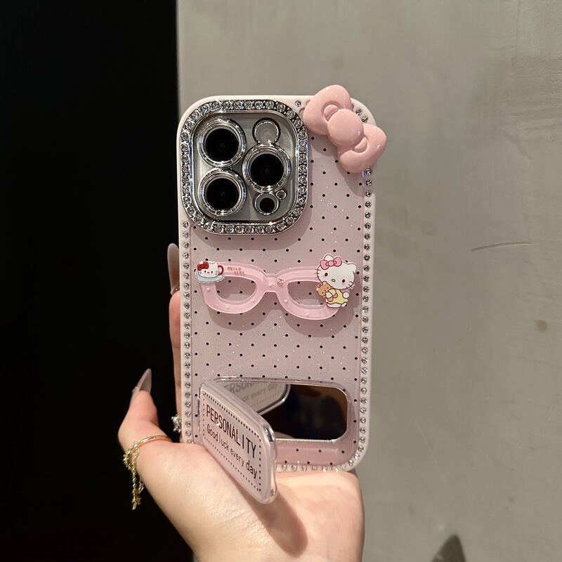 High-Value Ins-Style Girly Rhinestone-Edged 3D Glasses Sanrio Compatible 16 Pro Phone Case for Apple 15/14 Women High-Value Ins-Style Girly Rhinestone-Edged 3D Glasses Sanrio Compatible 16 Pro Phone Case for Apple 15/14 Women