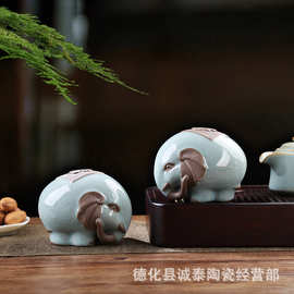 哥窑大象陶瓷摆件工艺品 手工雕刻小象茶宠家居装饰品 旅游纪念品