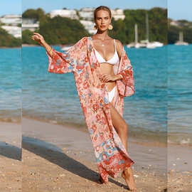 欧美外贸女装印花沙滩罩衫性感开衫海边度假裙防晒衫比基尼罩衫潮