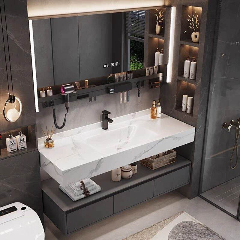 Hotel-Style Washbasin with Integrated Rock Slab Hot-Bent Basin, Solid Wood Bathroom Cabinet, Washstand, Bathroom Vanity Hotel-Style Washbasin with Integrated Rock Slab Hot-Bent Basin, Solid Wood Bathroom Cabinet, Washstand, Bathroom Vanity