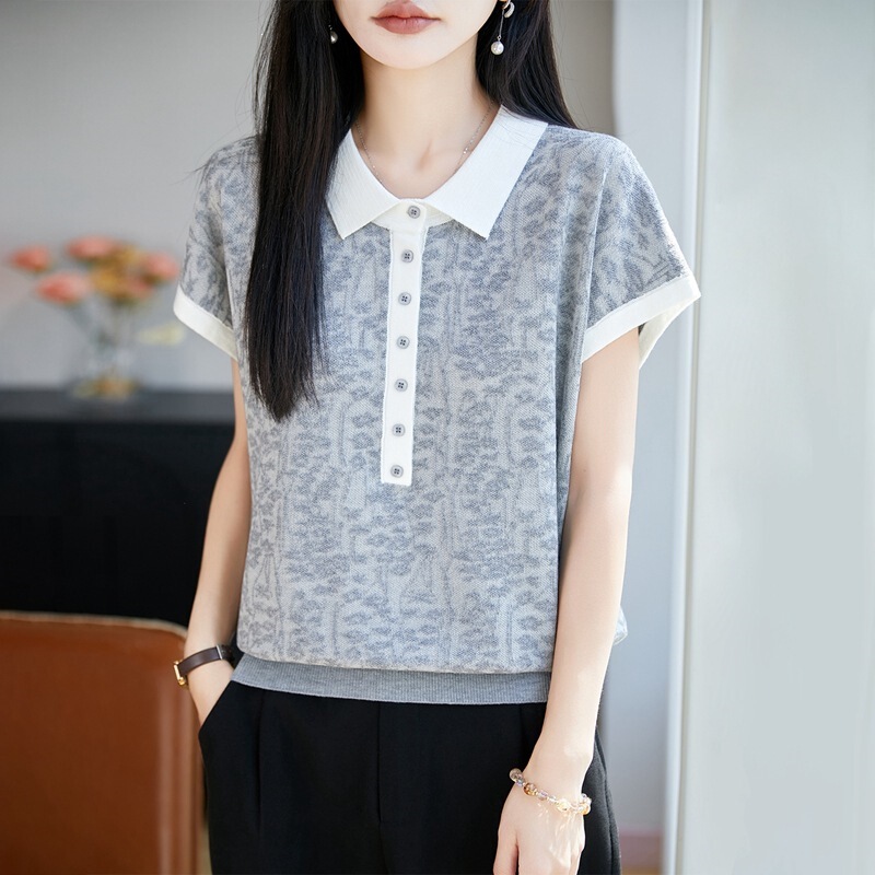 2026 New Style Jacquard Knit Short-Sleeve T-Shirt for Women, Summer Thin Knit Top, Slimming Plus-Size Women's Clothing 2026 New Style Jacquard Knit Short-Sleeve T-Shirt for Women, Summer Thin Knit Top, Slimming Plus-Size Women's Clothing