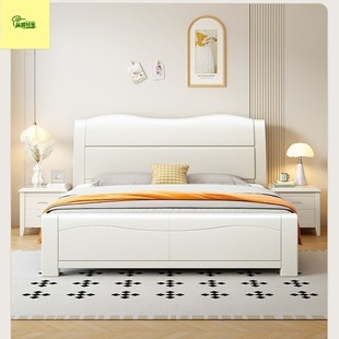 Light Luxury and Simple Small Apartment All Solid Wood White Silent Mortise and Tenon Bed 1.8M1.2M1.5M Master Bedroom Storage Bed Wedding Bed