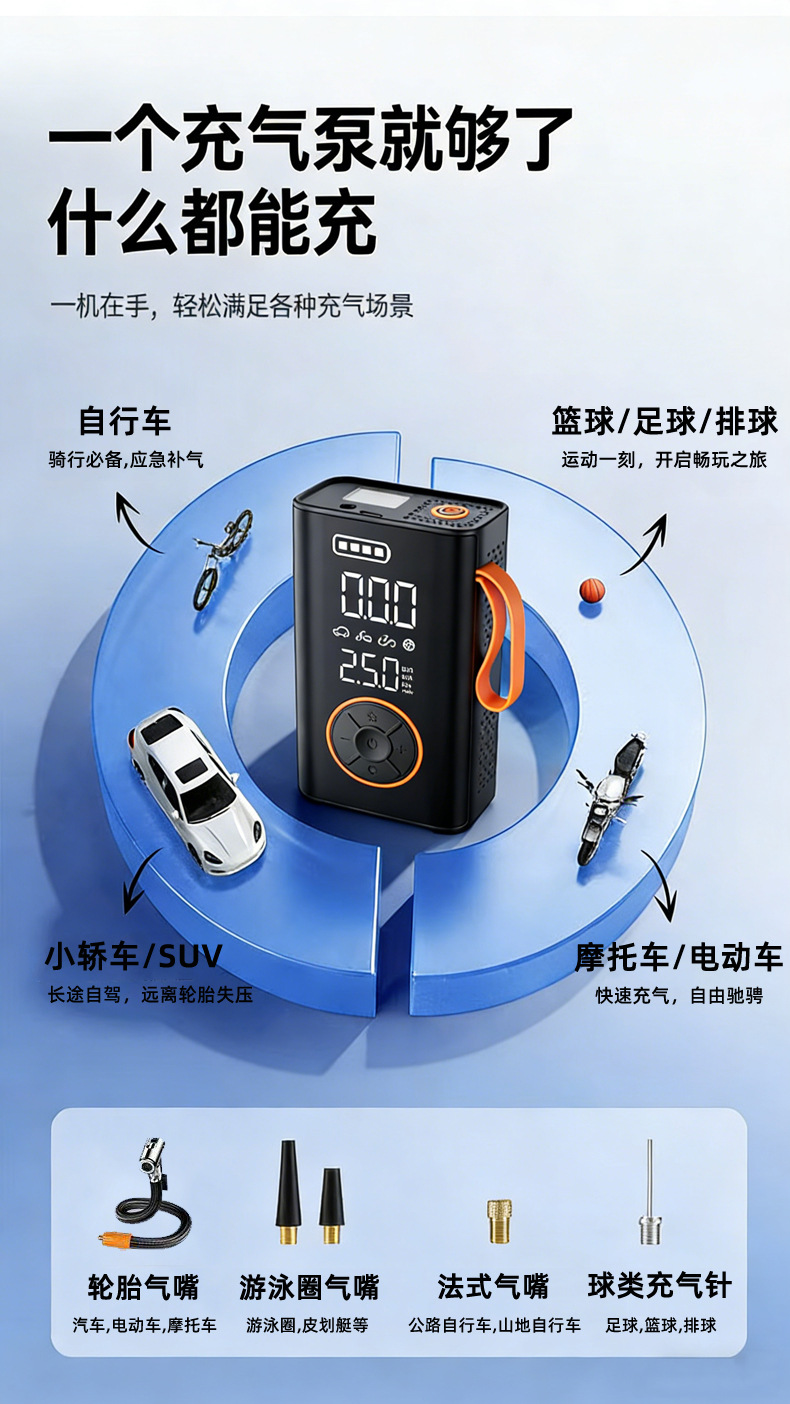 Car Wireless Air Pump, Portable Digital Display Air Pump for Cars, Electric Car Tire Smart Inflator