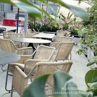 Outdoor Table and Chair Combination Villa Balcony Courtyard Garden Bar Furniture Open-Air Cafe Commercial Street Rattan Table and Chair