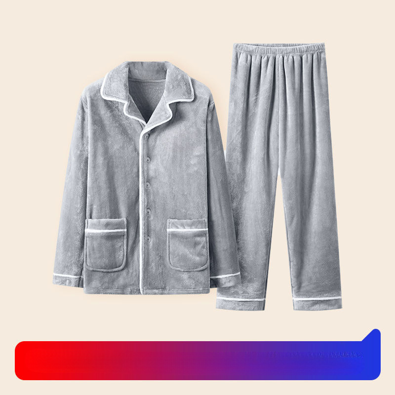 Transfronterizo hombre coral terciopelo pijama otoño y invierno grueso terciopelo cálido manga larga suelta franellas set de ropa para el hogar
