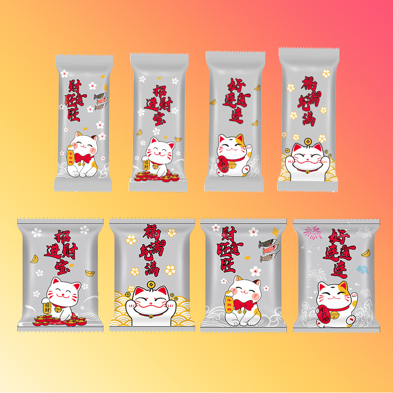 Nuevo copo de nieve bolsa de embalaje crujiente gato de la suerte translúcido helado caramelo leche Jujube cookie máquina sello bolsa al por mayor