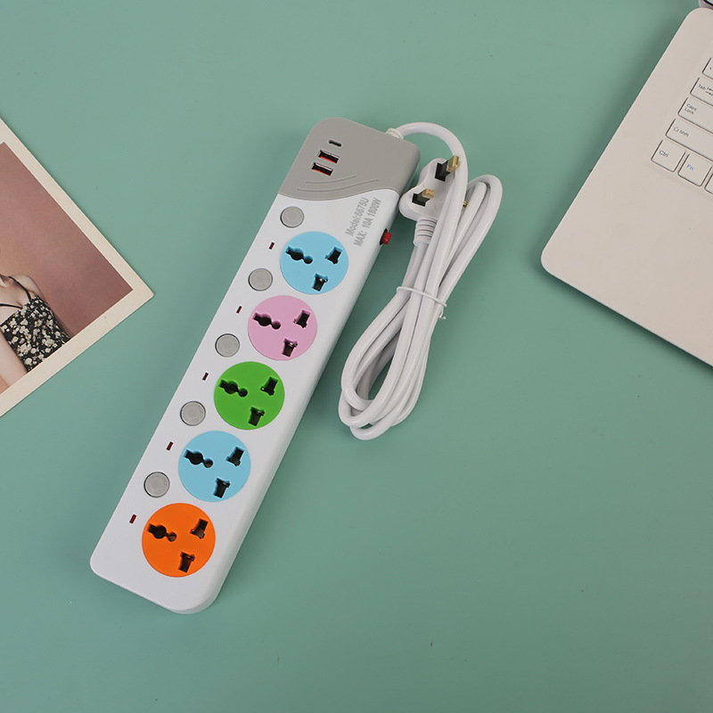 2USB + 1Type-C Interfaz de cinco interruptores múltiples con lámpara cuadrada bolsa de PVC