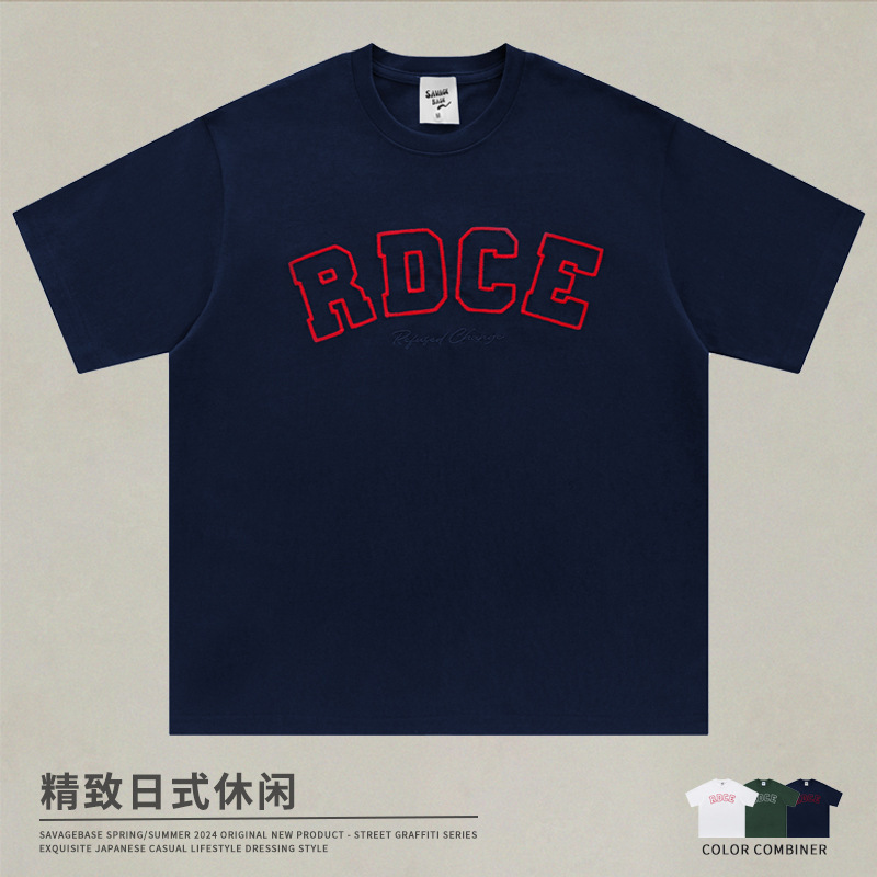 270g Heavy Cotton T-shirt Japanese Retro cityboy Letter Woolen Embroidered Loose Casual Short Sleeve Male Juvenile Sense