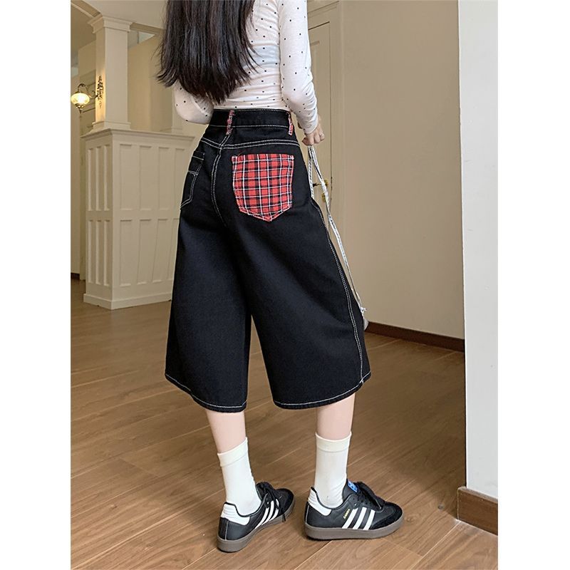 Plus-Size American Retro Dark Blue Cropped Jeans for Women, 2026 New Style, Loose Straight Wide-Leg Mid-Length Pants