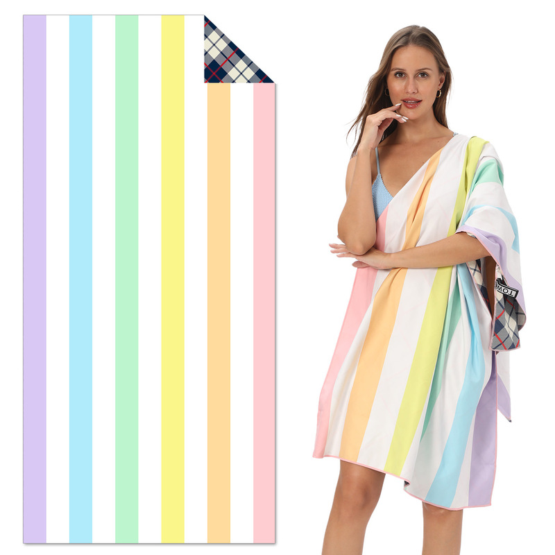 Cross-border colorful macaron vertical stripe double-sided fleece beach towel, quick-dry, sand-resistant swimming bath towel, outdoor beach bath towel Cross-border colorful macaron vertical stripe double-sided fleece beach towel, quick-dry, sand-resistant swimming bath towel, outdoor beach bath towel
