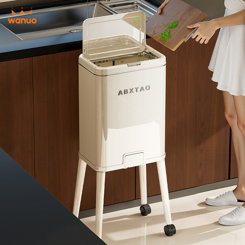High-End Luxury Trash Can for Home Use with Lid, No Need to Bend Over, Suitable for Kitchen and Bedroom, Narrow Gap Design, with Wheels, Press-To-Open Lid